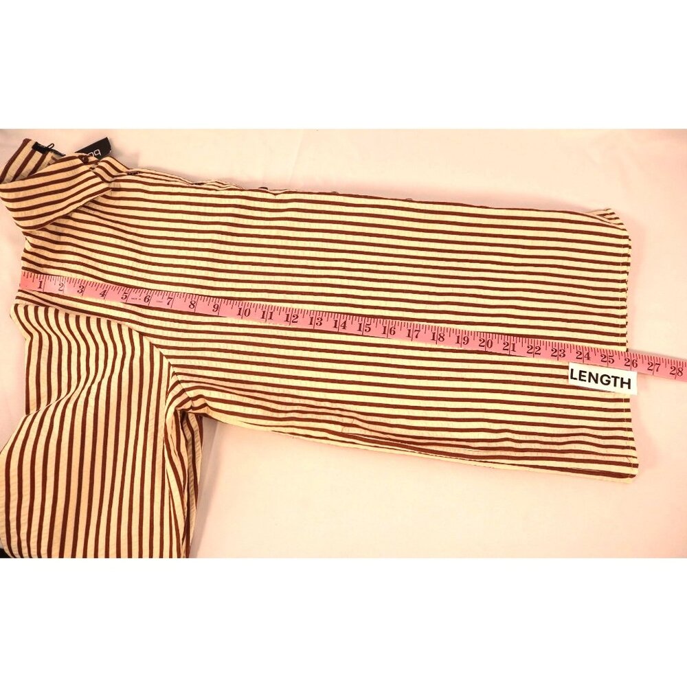 Boohoo women's Striped beach shirt chocolate Button-Up Long Sleeve Size 4 petit - Picture 12 of 16